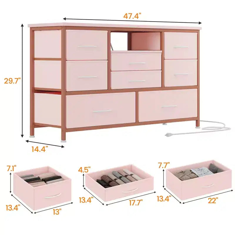 COZONY Commode TV 8 Tiroirs 119 cm de Large - Meuble de Rangement Spacieux avec Prises Électriques pour Chambre, Salon et Entrée