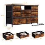 COZONY Commode TV 8 Tiroirs 119 cm de Large - Meuble de Rangement Spacieux avec Prises Électriques pour Chambre, Salon et Entrée