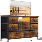 COZONY Commode TV 8 Tiroirs 119 cm de Large - Meuble de Rangement Spacieux avec Prises Électriques pour Chambre, Salon et Entrée
