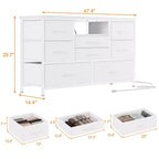 COZONY Commode TV 8 Tiroirs 119 cm de Large - Meuble de Rangement Spacieux avec Prises Électriques pour Chambre, Salon et Entrée