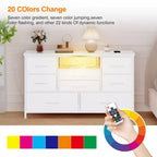 COZONY Commode TV 8 Tiroirs 119 cm de Large - Meuble de Rangement Spacieux avec Prises Électriques pour Chambre, Salon et Entrée