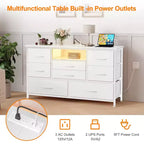 COZONY Commode TV 8 Tiroirs 119 cm de Large - Meuble de Rangement Spacieux avec Prises Électriques pour Chambre, Salon et Entrée