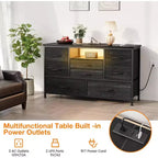 COZONY Commode TV 8 Tiroirs 119 cm de Large - Meuble de Rangement Spacieux avec Prises Électriques pour Chambre, Salon et Entrée
