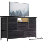 COZONY Commode TV 8 Tiroirs 119 cm de Large - Meuble de Rangement Spacieux avec Prises Électriques pour Chambre, Salon et Entrée