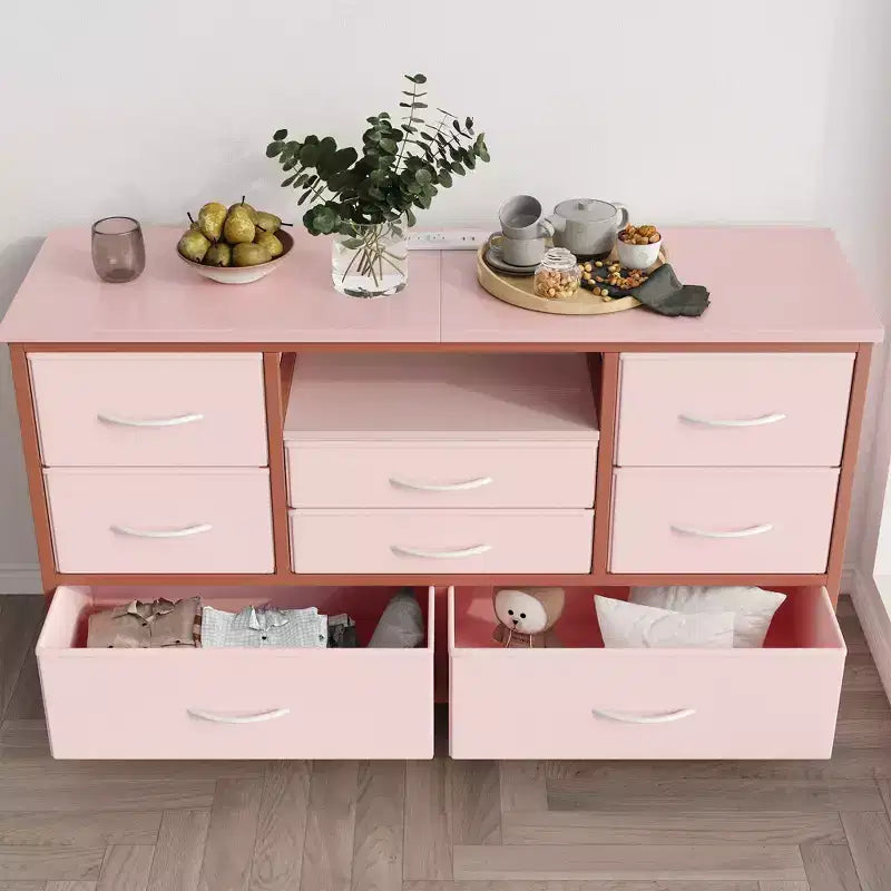 COZONY Commode TV 8 Tiroirs 119 cm de Large - Meuble de Rangement Spacieux avec Prises Électriques pour Chambre, Salon et Entrée