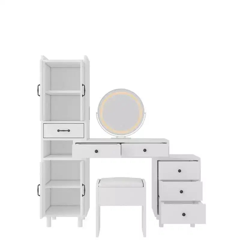 Ensemble de dressing combiné avec 4 portes et 6 tiroirs, en aggloméré blanc aspect lin associé au triamide