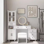 Ensemble de dressing combiné avec 4 portes et 6 tiroirs, en aggloméré blanc aspect lin associé au triamide