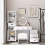 Ensemble de dressing combiné avec 4 portes et 6 tiroirs, en aggloméré blanc aspect lin associé au triamide