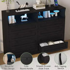 Coolmee Commode en bois pour chambre à coucher avec 8 tiroirs, commode moderne en bois avec lumières LED et prise de courant, commode de 140 cm de large, meuble TV