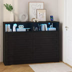 Coolmee Wood Dressers for Bedroom with 8 Drawers, Modern Wooden Dresser with Led Lights and Power Outlet, 55 Wide Drawer Dresser TV Stand