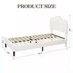 Lit plateforme COZONY pour enfants avec néons LED Tête de lit capitonnée en forme de montagne pour chambre de garçons et filles, Meubles modernes pour enfants, Blanc