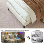 Lit plateforme COZONY pour enfants avec néons LED Tête de lit capitonnée en forme de montagne pour chambre de garçons et filles, Meubles modernes pour enfants, Blanc