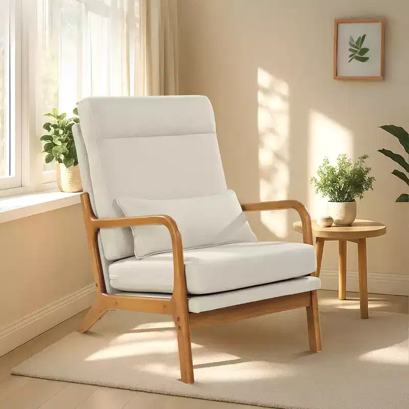 Fauteuil d'appoint VEVOR, fauteuil à dossier haut style scandinave avec cadre en bois massif et pieds antidérapants, fauteuil de loisirs rembourré, beige