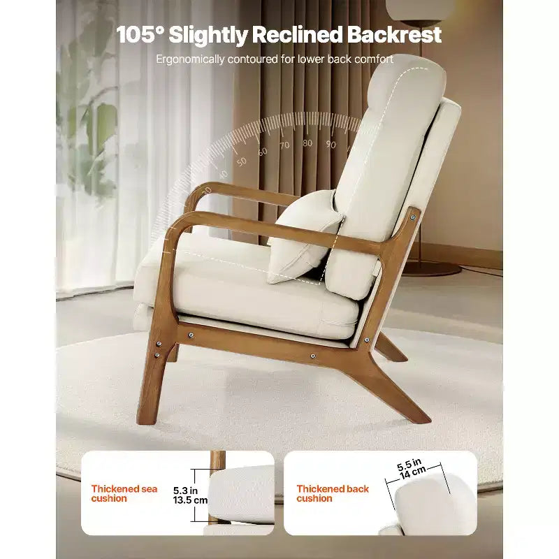 Fauteuil d'appoint VEVOR, fauteuil à dossier haut style scandinave avec cadre en bois massif et pieds antidérapants, fauteuil de loisirs rembourré, beige