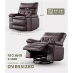 Fauteuil inclinable, pivotant et à bascule surdimensionné, en similicuir PU, manuel avec accoudoirs et dossier confortables, canapé simple pour salon, chambre à coucher