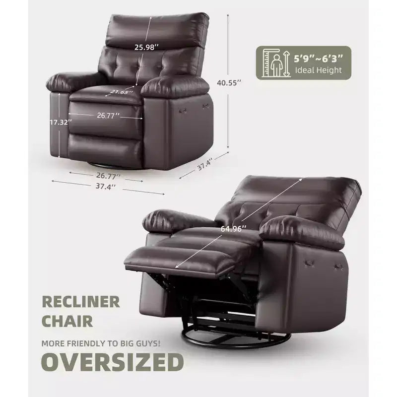 Fauteuil inclinable, pivotant et à bascule surdimensionné, en similicuir PU, manuel avec accoudoirs et dossier confortables, canapé simple pour salon, chambre à coucher