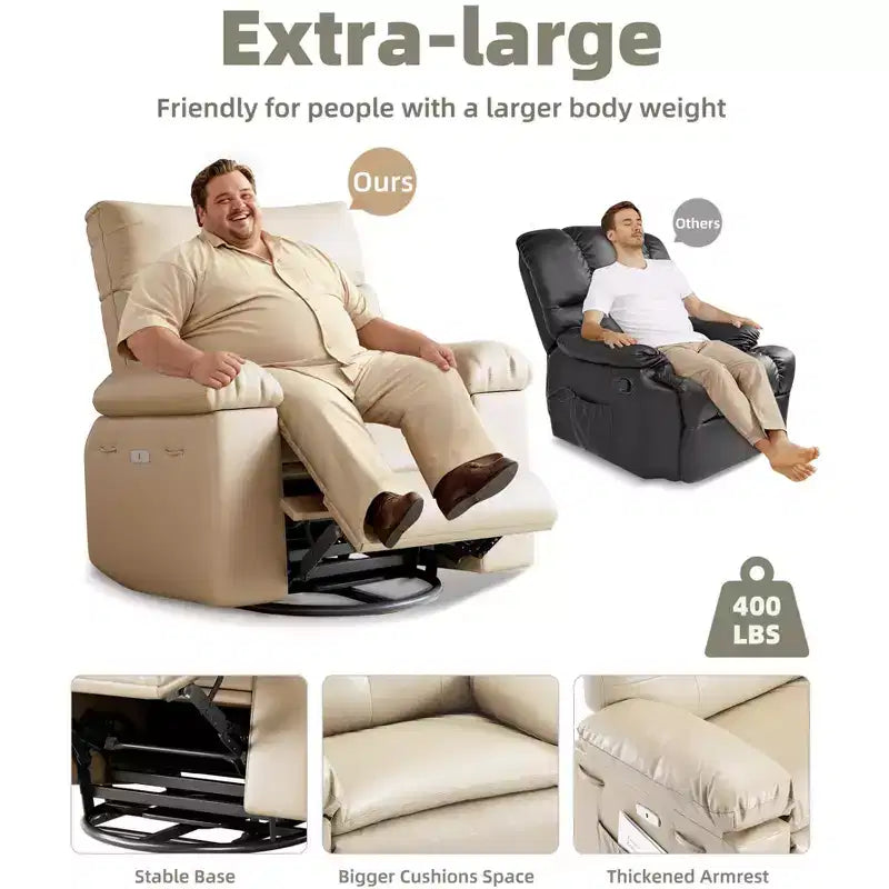 Fauteuil inclinable, pivotant et à bascule surdimensionné, en similicuir PU, manuel avec accoudoirs et dossier confortables, canapé simple pour salon, chambre à coucher