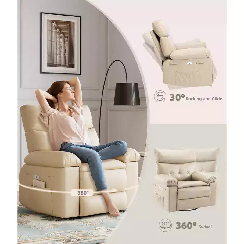Fauteuil inclinable, pivotant et à bascule surdimensionné, en similicuir PU, manuel avec accoudoirs et dossier confortables, canapé simple pour salon, chambre à coucher