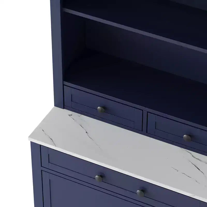 Meuble de Rangement de Cuisine Autoportant avec Tiroirs et Étagères, Grande Armoire de Cuisine avec Plateau Effet Marbre