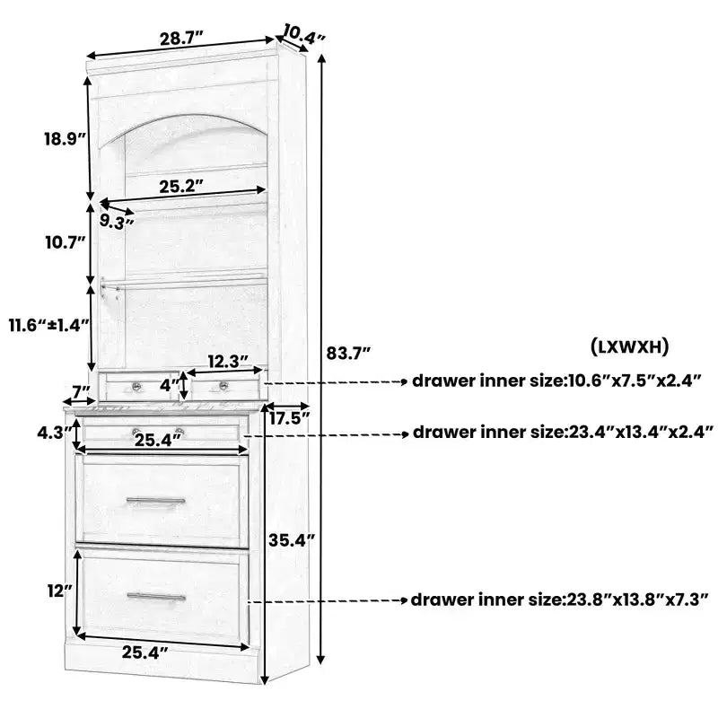Meuble de Rangement de Cuisine Autoportant avec Tiroirs et Étagères, Grande Armoire de Cuisine avec Plateau Effet Marbre