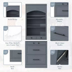 Meuble de Rangement de Cuisine Autoportant avec Tiroirs et Étagères, Grande Armoire de Cuisine avec Plateau Effet Marbre