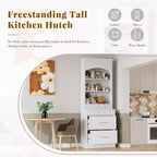 Meuble de Rangement de Cuisine Autoportant avec Tiroirs et Étagères, Grande Armoire de Cuisine avec Plateau Effet Marbre