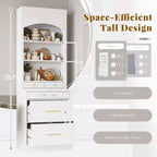 Meuble de Rangement de Cuisine Autoportant avec Tiroirs et Étagères, Grande Armoire de Cuisine avec Plateau Effet Marbre