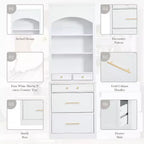 Meuble de Rangement de Cuisine Autoportant avec Tiroirs et Étagères, Grande Armoire de Cuisine avec Plateau Effet Marbre