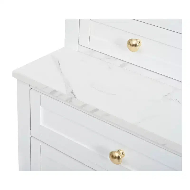 Meuble de Rangement de Cuisine Autoportant avec Tiroirs et Étagères, Grande Armoire de Cuisine avec Plateau Effet Marbre