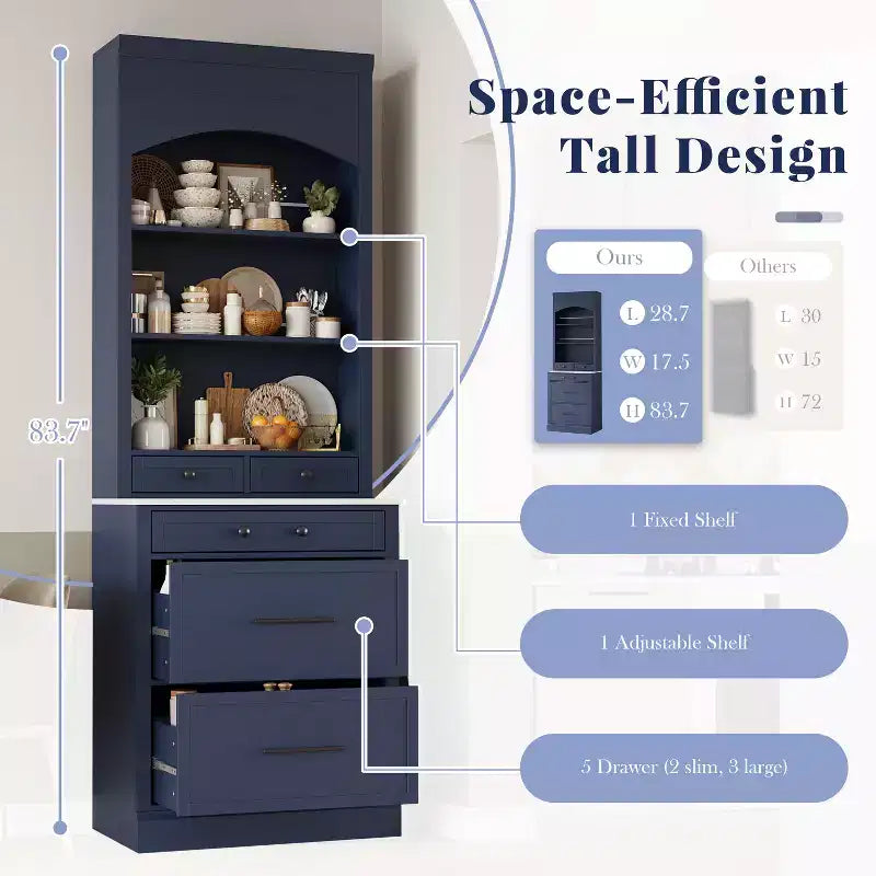Meuble de Rangement de Cuisine Autoportant avec Tiroirs et Étagères, Grande Armoire de Cuisine avec Plateau Effet Marbre