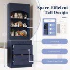 Meuble de Rangement de Cuisine Autoportant avec Tiroirs et Étagères, Grande Armoire de Cuisine avec Plateau Effet Marbre
