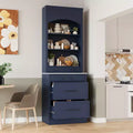 Freestanding Kitchen Pantry Storage Cabinet with Drawers and Shelves, Tall Kitchen Hutch with Faux Marble Top