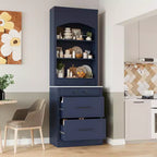 Freestanding Kitchen Pantry Storage Cabinet with Drawers and Shelves, Tall Kitchen Hutch with Faux Marble Top