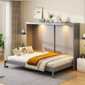 Queen Size Murphy Bed Cabinet, Wood Murphy Bed Platform Chest Bed Frame, Folding Wall Bed for Bedroom