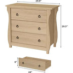 Commode à 3 tiroirs - Commode haute de style bohème avec pieds incurvés, accents en rotin et rangement autoportant pour salon, chambre, entrée ou balcon