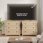 Commode à 3 tiroirs - Commode haute de style bohème avec pieds incurvés, accents en rotin et rangement autoportant pour salon, chambre, entrée ou balcon