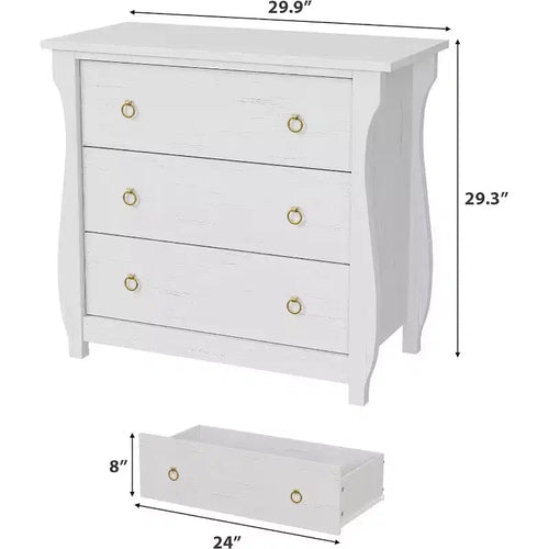 Commode à 3 tiroirs - Commode haute de style bohème avec pieds incurvés, accents en rotin et rangement autoportant pour salon, chambre, entrée ou balcon