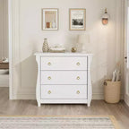 Commode à 3 tiroirs - Commode haute de style bohème avec pieds incurvés, accents en rotin et rangement autoportant pour salon, chambre, entrée ou balcon