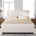 Dyonery Boucle Bed Frame,White Upholstered Teddy Fabric Bed Frame with Headboard, Adjustable Headboard, Easy Assembly