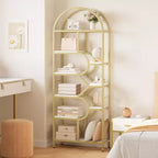 Étagère arquée de 81,7 po de hauteur à 6 niveaux avec cadre en métal, étagère de présentation ouverte géométrique pour chambre, salon et bureau