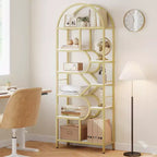 Étagère arquée de 81,7 po de hauteur à 6 niveaux avec cadre en métal, étagère de présentation ouverte géométrique pour chambre, salon et bureau