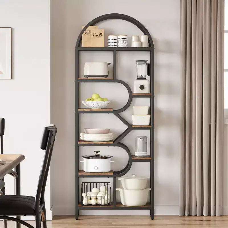 Étagère arquée de 81,7 po de hauteur à 6 niveaux avec cadre en métal, étagère de présentation ouverte géométrique pour chambre, salon et bureau