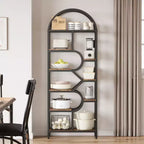Étagère arquée de 81,7 po de hauteur à 6 niveaux avec cadre en métal, étagère de présentation ouverte géométrique pour chambre, salon et bureau