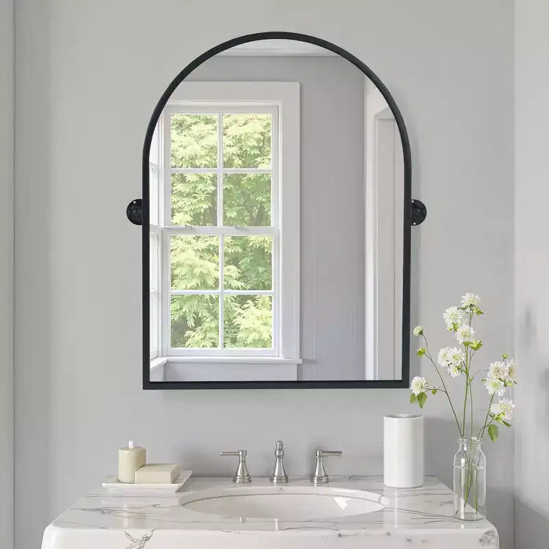 PexFix Miroir mural à carreaux avec cadre en fer, style ferme rustique élégant, pour salon, chambre, salle de bain, entrée