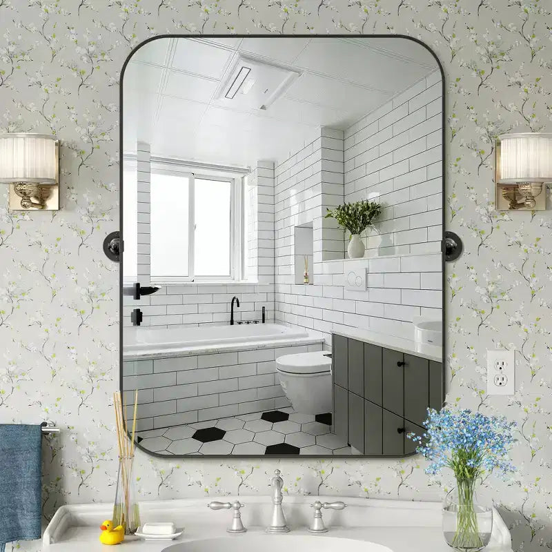 PexFix Miroir mural à carreaux avec cadre en fer, style ferme rustique élégant, pour salon, chambre, salle de bain, entrée
