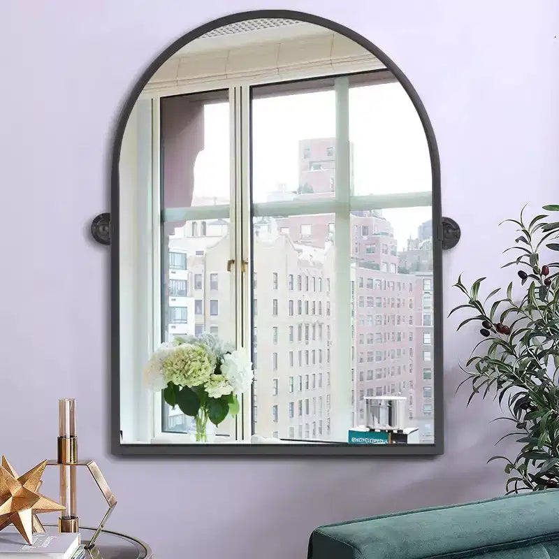 PexFix Miroir mural à carreaux avec cadre en fer, style ferme rustique élégant, pour salon, chambre, salle de bain, entrée