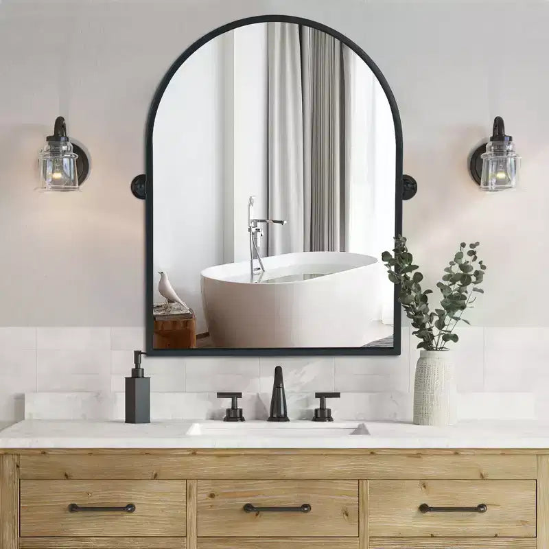 PexFix Miroir mural à carreaux avec cadre en fer, style ferme rustique élégant, pour salon, chambre, salle de bain, entrée