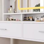 Coiffeuse avec miroir coulissant, lumières LED et station de recharge, coiffeuse compacte de 100 cm (39'') de large avec tabouret pour petites chambres