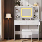 Coiffeuse avec miroir coulissant, lumières LED et station de recharge, coiffeuse compacte de 100 cm (39'') de large avec tabouret pour petites chambres