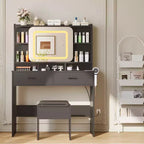 Coiffeuse avec miroir coulissant, lumières LED et station de recharge, coiffeuse compacte de 100 cm (39'') de large avec tabouret pour petites chambres